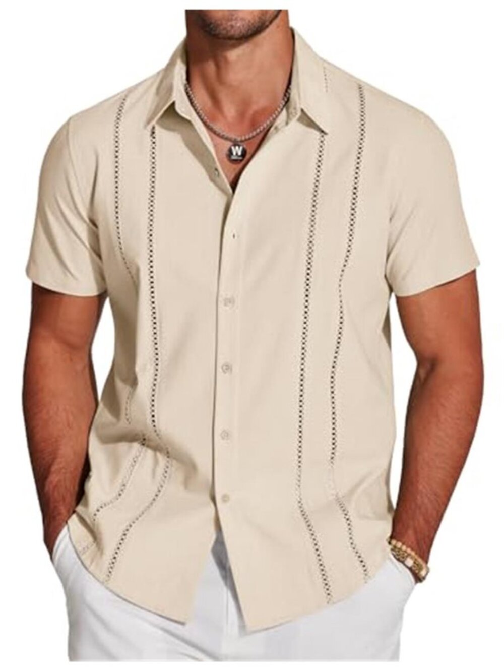 Mens Cuban Guayabera Shirt Short Sleeve Button Down Beach Wedding Casual